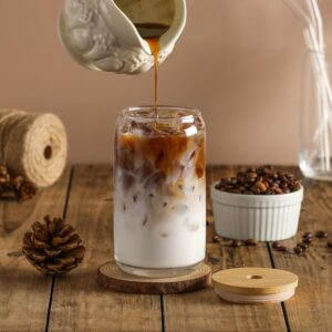 Glass Cups with Bamboo Lids and Glass Straw